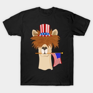 USA Patriotic llama American Flag July 4th T-Shirt